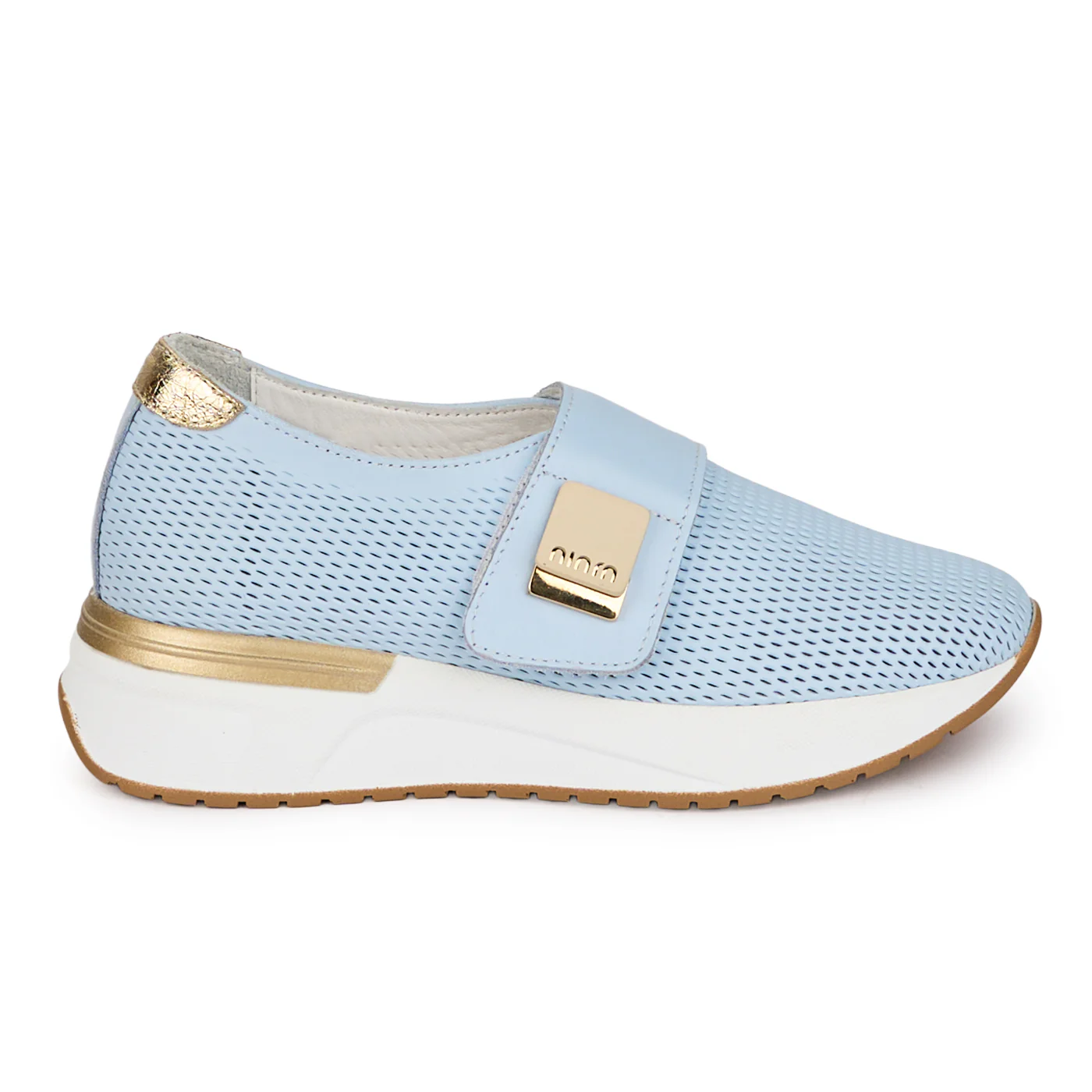 Pantofi dama casual din piele naturala bleu perforata 18475