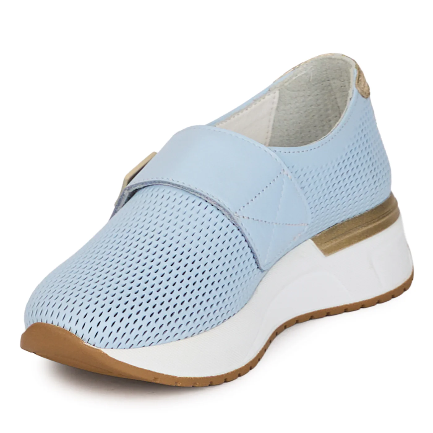 Pantofi dama casual din piele naturala bleu perforata 18475 - Image 3