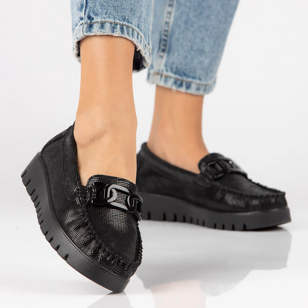 Pantofi dama casual din piele naturala neagra 13961 - Image 2