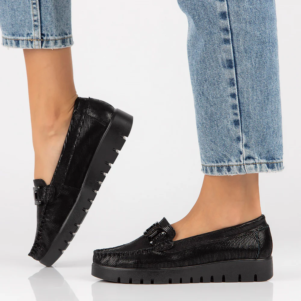 Pantofi dama casual din piele naturala neagra 13961 - Image 5