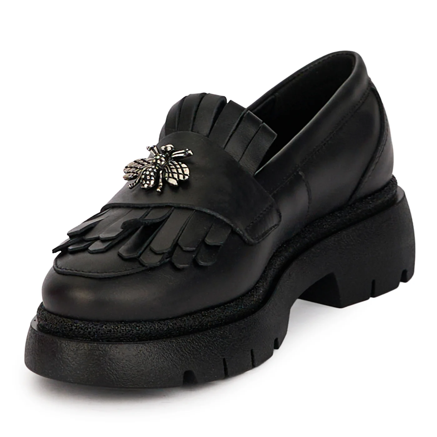 Pantofi dama casual din piele naturala neagra cu accesoriu 18421 - Image 3