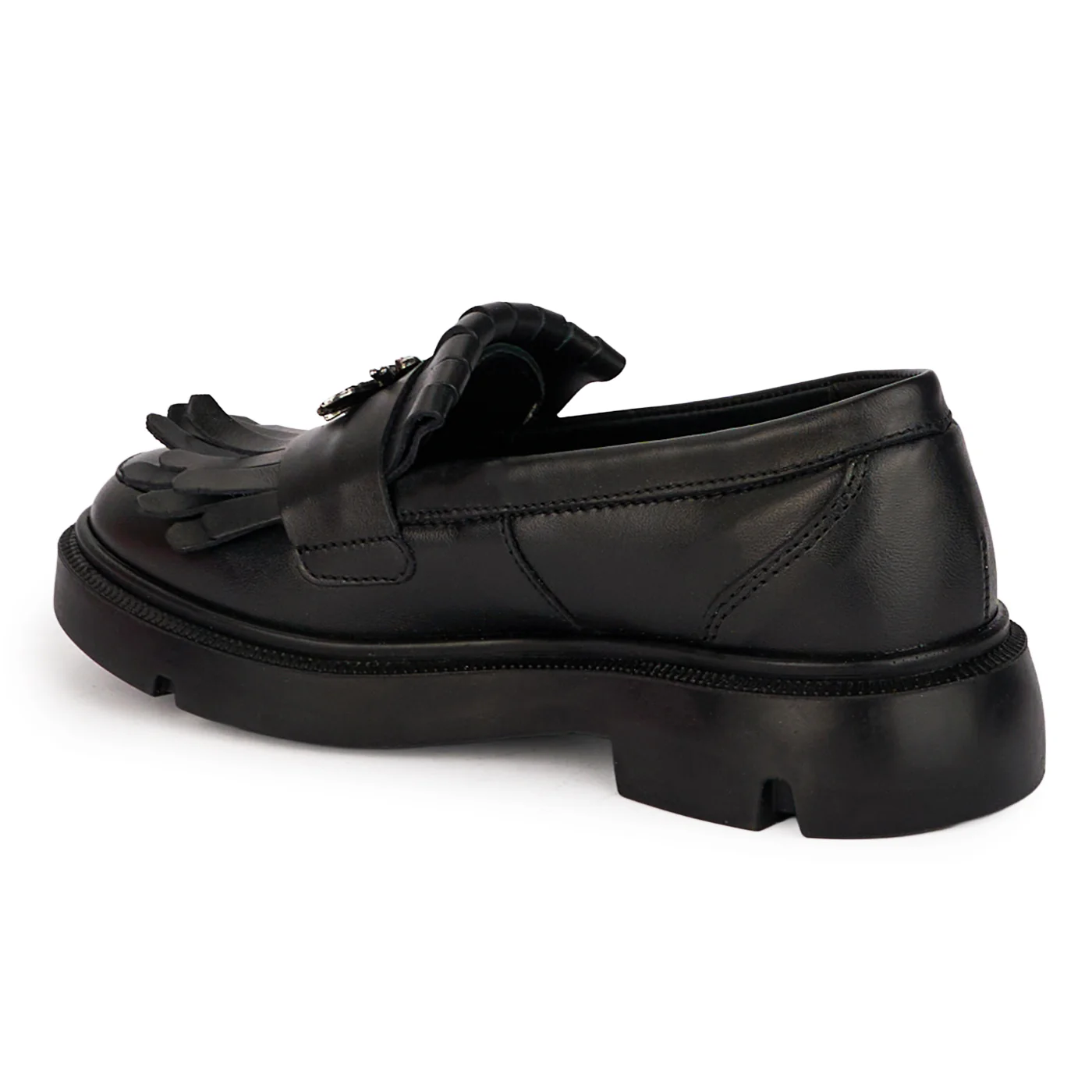 Pantofi dama casual din piele naturala neagra cu accesoriu 18422 - Image 2