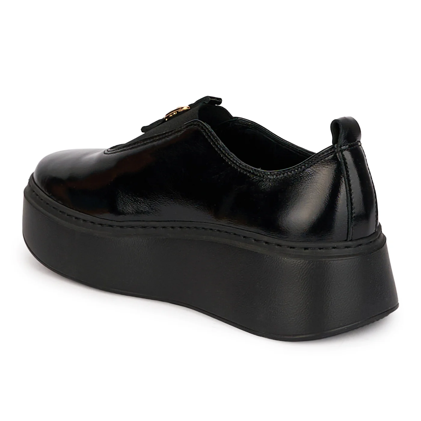 Pantofi dama casual din piele naturala neagra cu talpa inalta 4 cm 18479 - Image 2