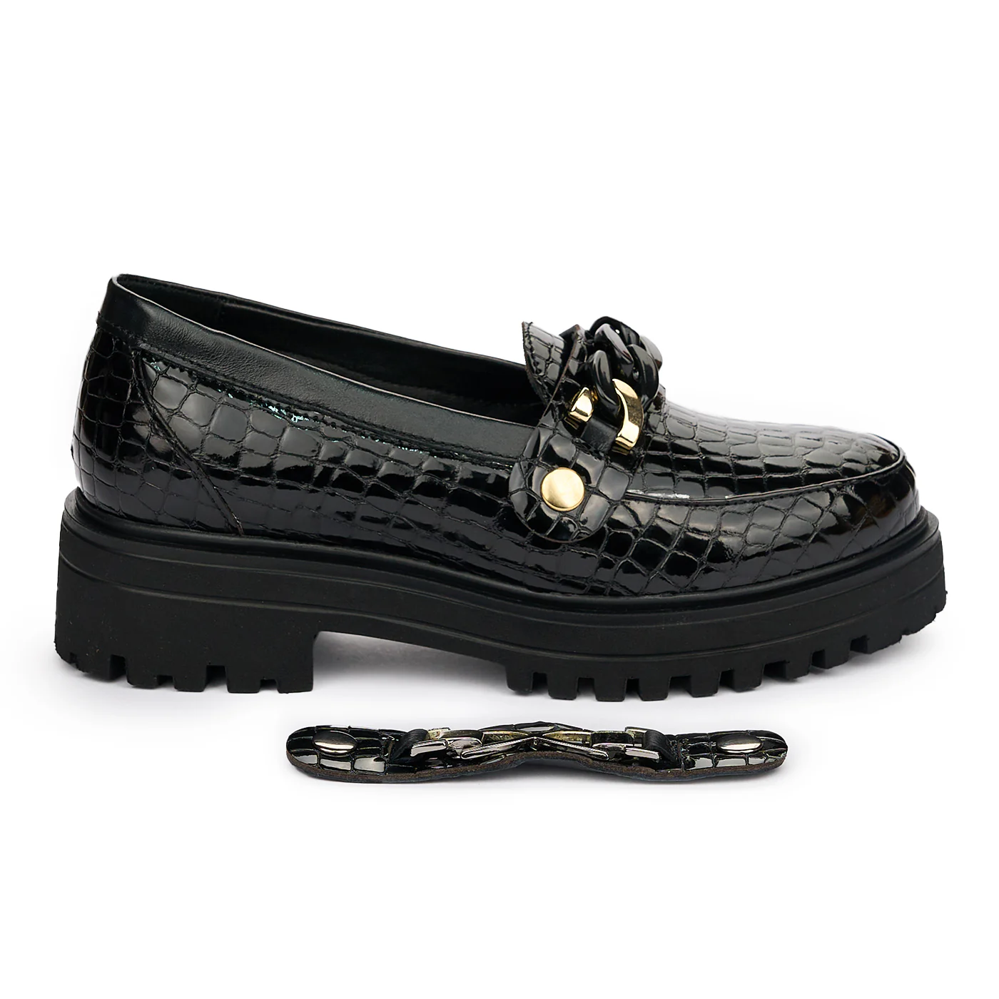 Pantofi dama cu doua accesorii din piele naturala neagra 13075