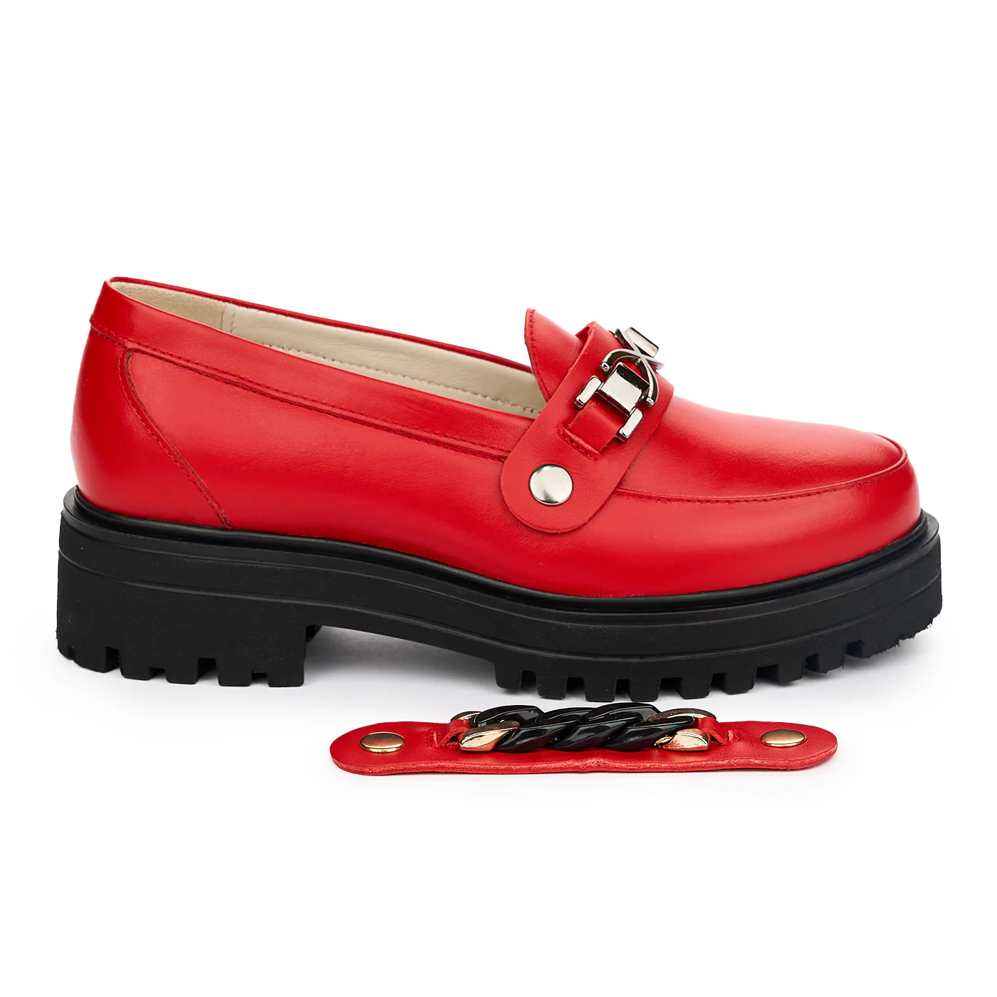 Pantofi dama cu doua accesorii din piele naturala rosie 13074 - Image 2
