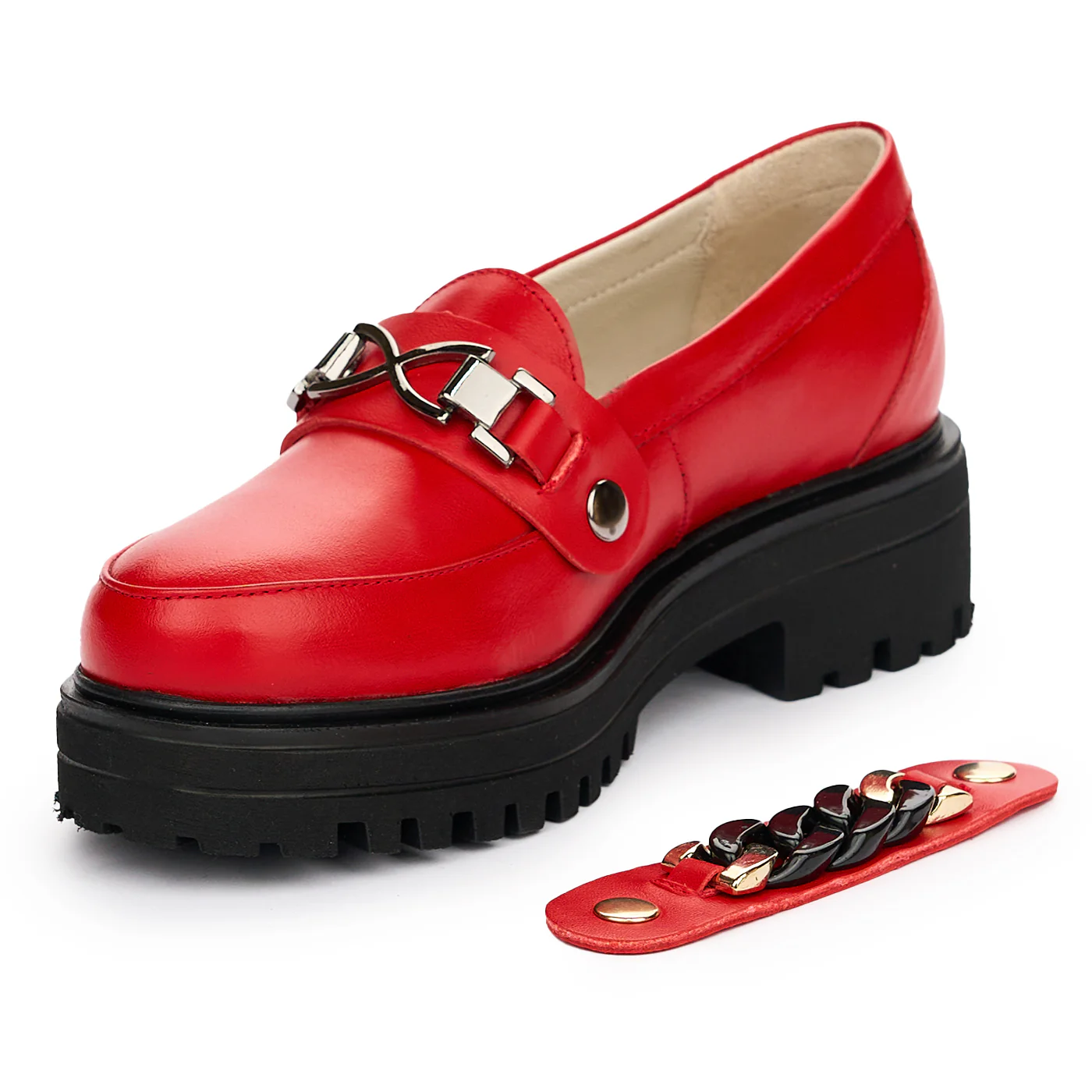 Pantofi dama cu doua accesorii din piele naturala rosie 13074 - Image 4