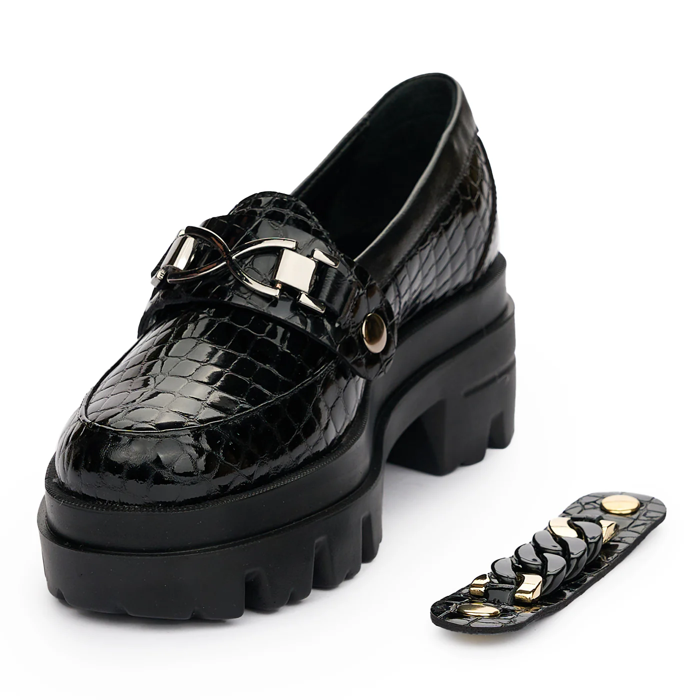 Pantofi dama cu doua accesorii din piele naturala neagra 12861 - Image 4
