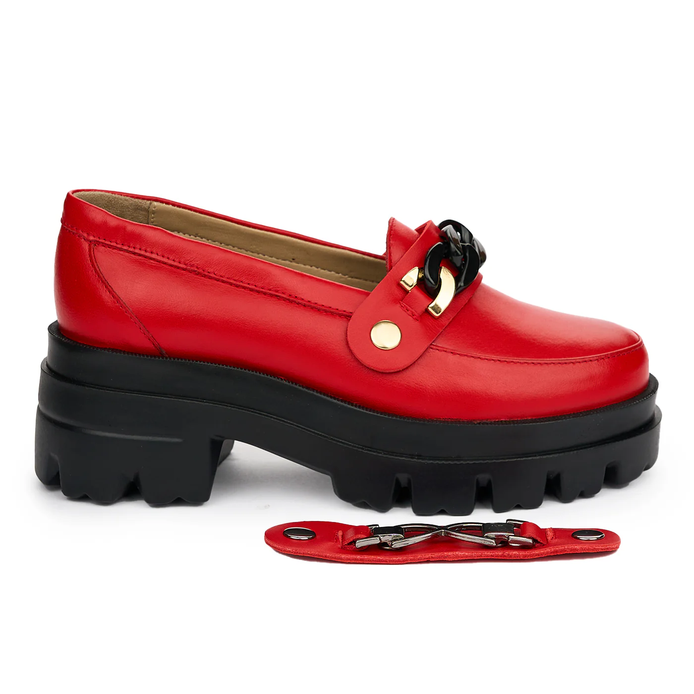 Pantofi dama cu doua accesorii din piele naturala rosie 12863