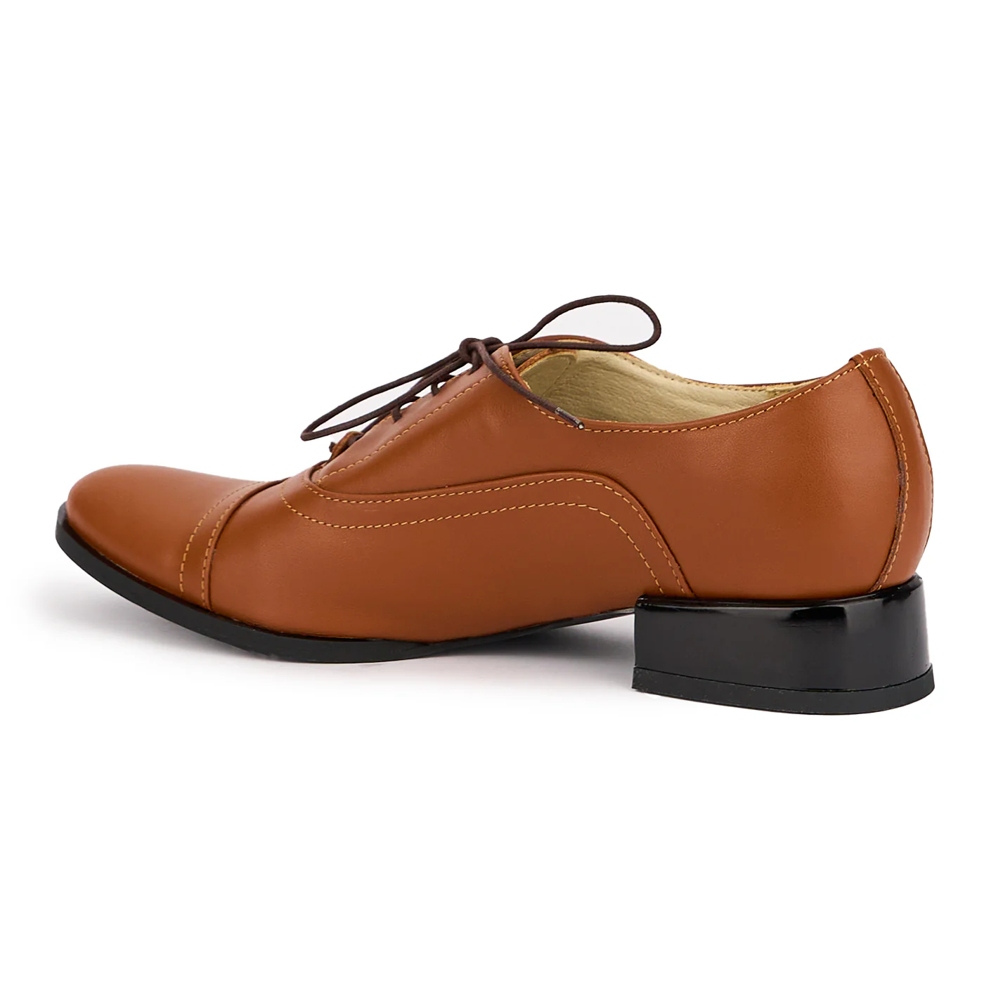 Pantofi dama cu siret din piele naturala maro cu toc mic 3 cm 16821 - Image 2