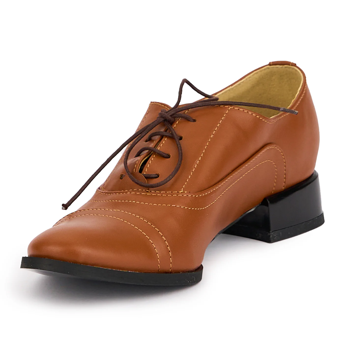 Pantofi dama cu siret din piele naturala maro cu toc mic 3 cm 16821 - Image 3