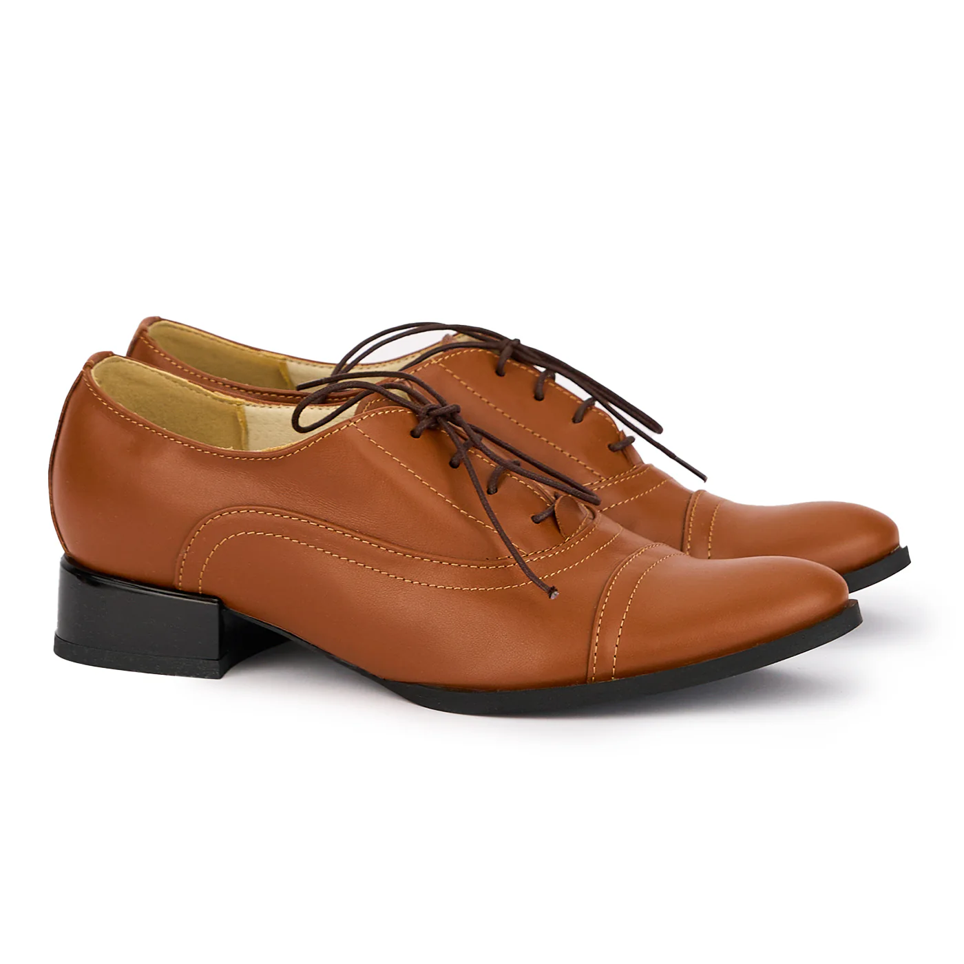 Pantofi dama cu siret din piele naturala maro cu toc mic 3 cm 16821 - Image 4