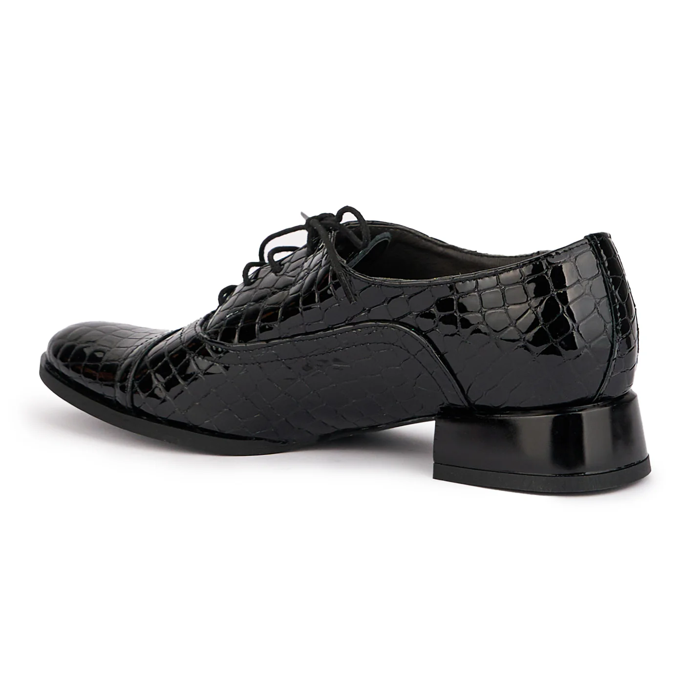 Pantofi dama cu siret din piele naturala neagra cu toc mic 3 cm 16822 - Image 2