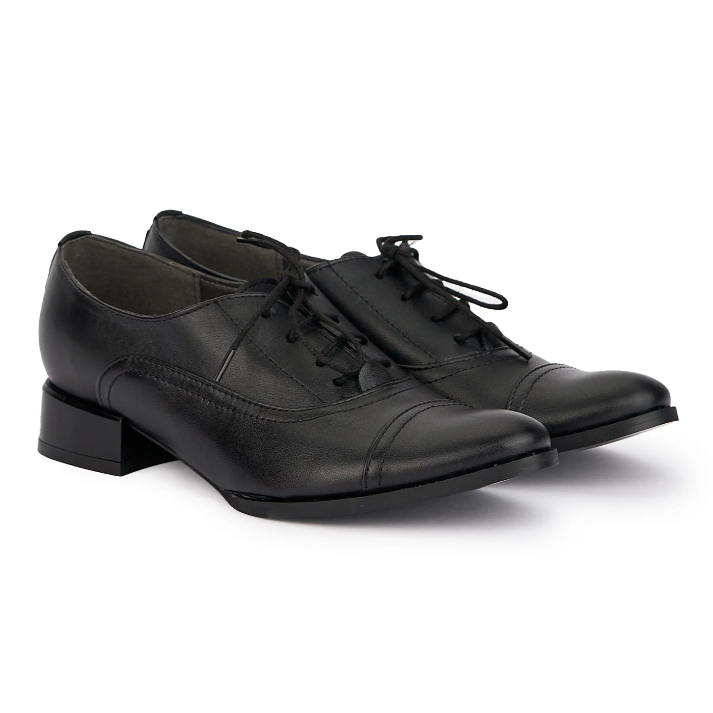 Pantofi dama cu siret din piele naturala neagra cu toc mic 3 cm 16824 - Image 4