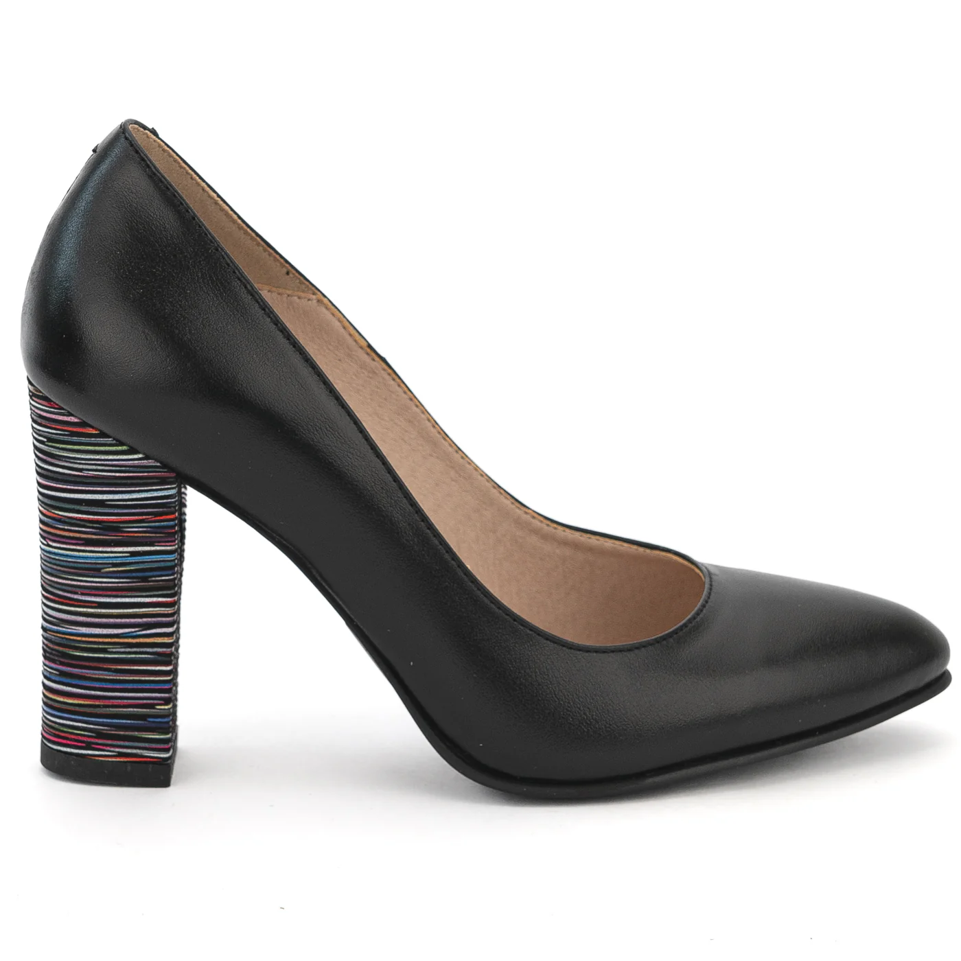 Pantofi dama cu toc gros din piele naturala neagra 14116
