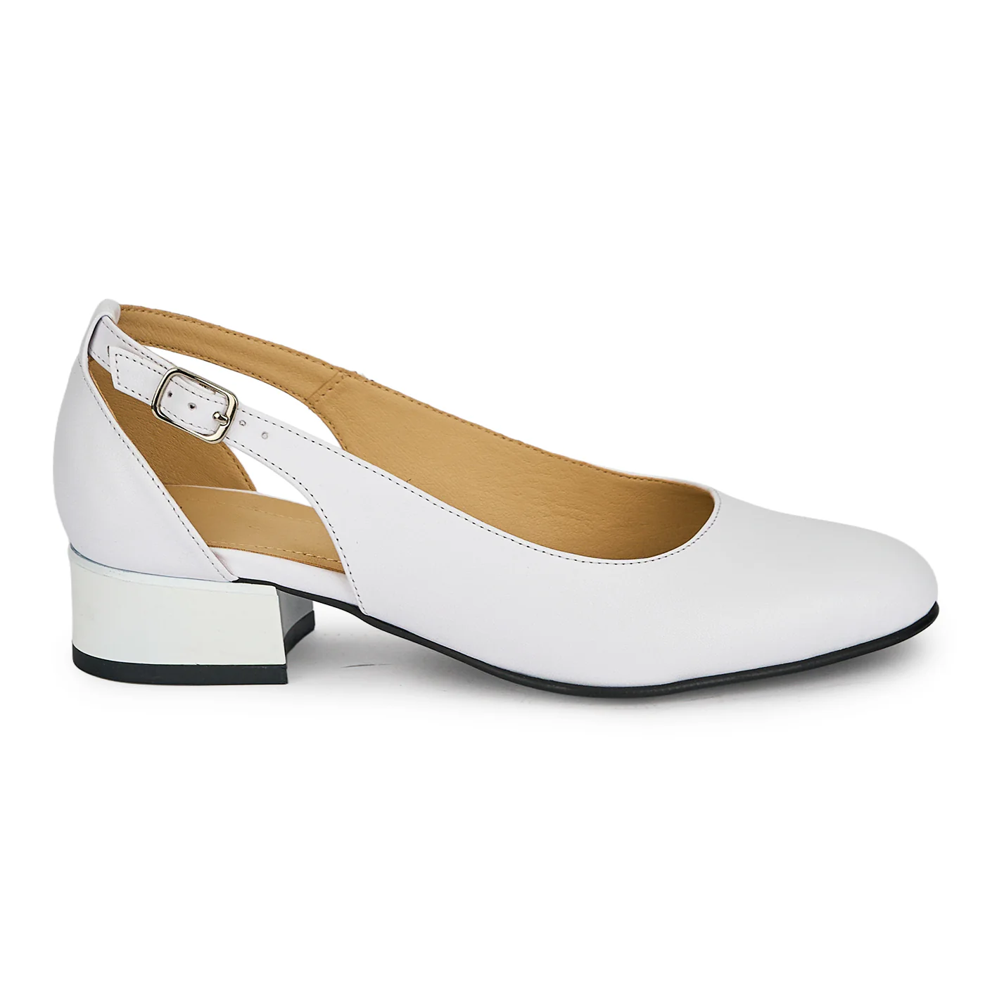 Pantofi dama din piele naturala alba cu toc mic 3 cm 19402