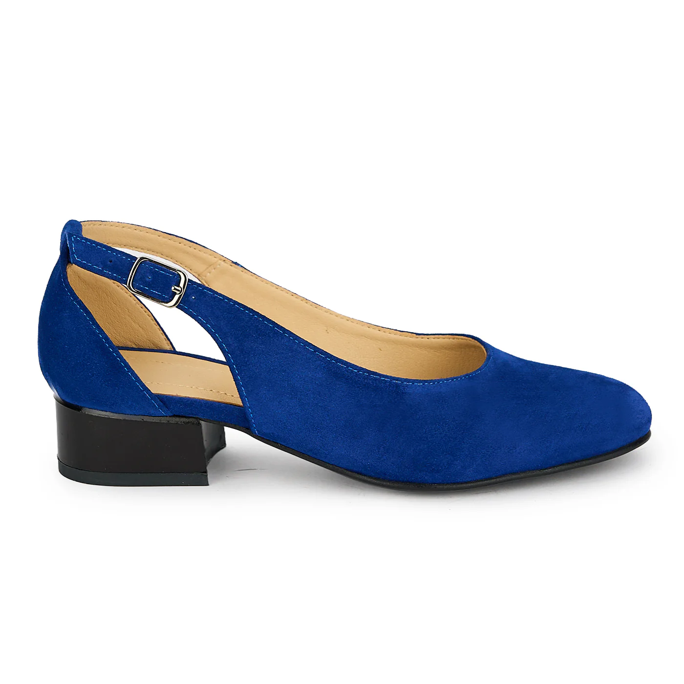 Pantofi dama din piele naturala albastra cu toc mic 3 cm 19398