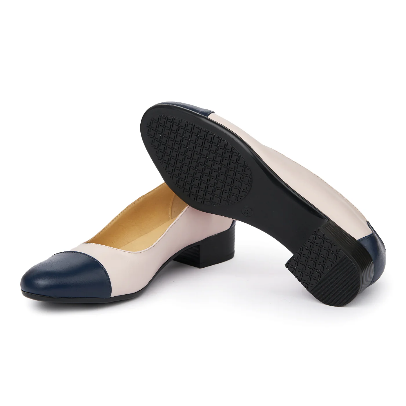 Pantofi dama cu toc mic din piele naturala bej 1934 - Image 3
