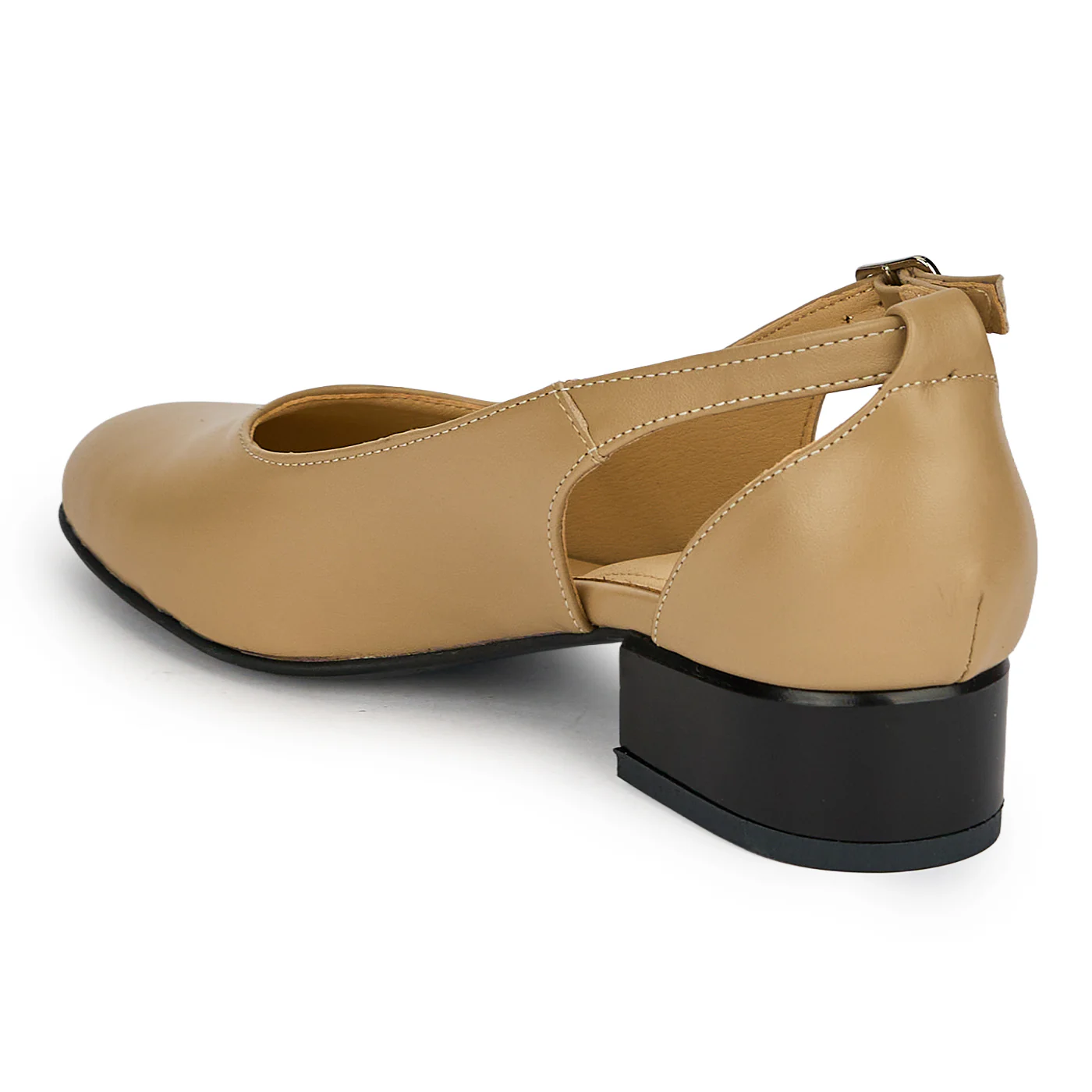 Pantofi dama din piele naturala bej inchis cu toc mic 3 cm 19401 - Image 2