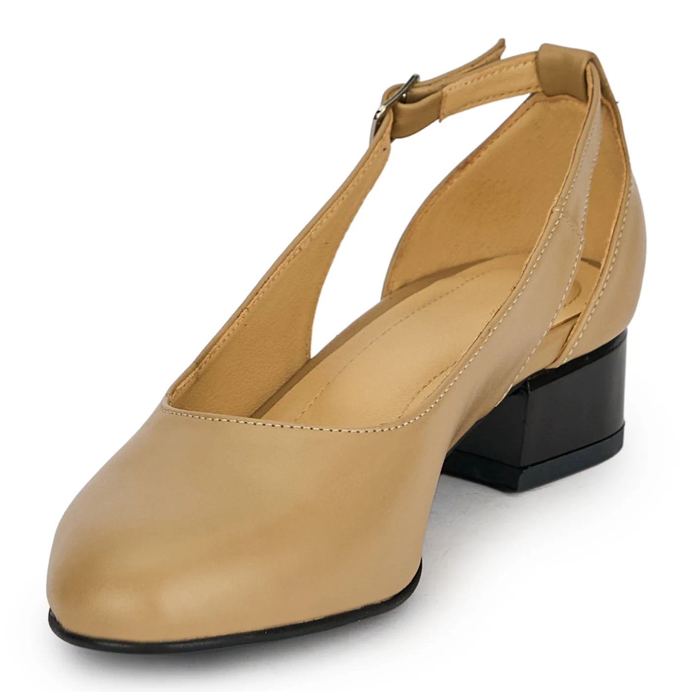Pantofi dama din piele naturala bej inchis cu toc mic 3 cm 19401 - Image 3