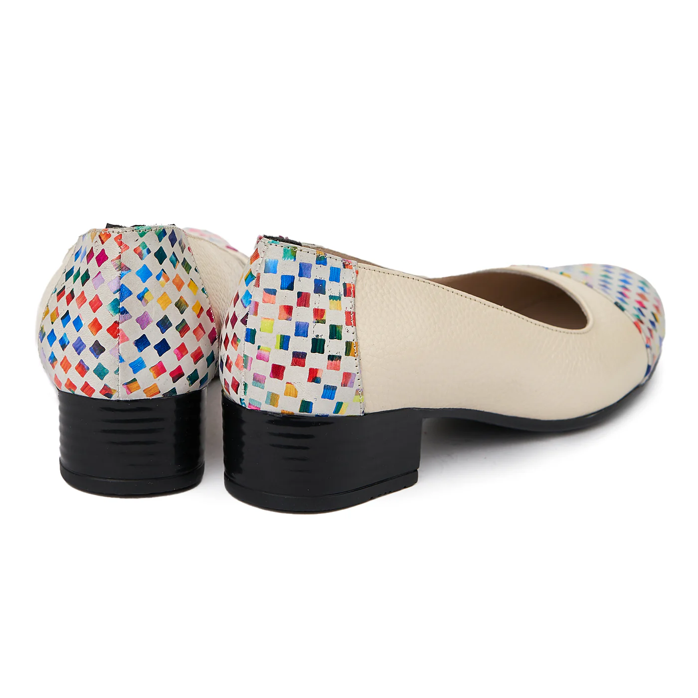 Pantofi dama cu toc mic din piele naturala crem 1932 - Image 2