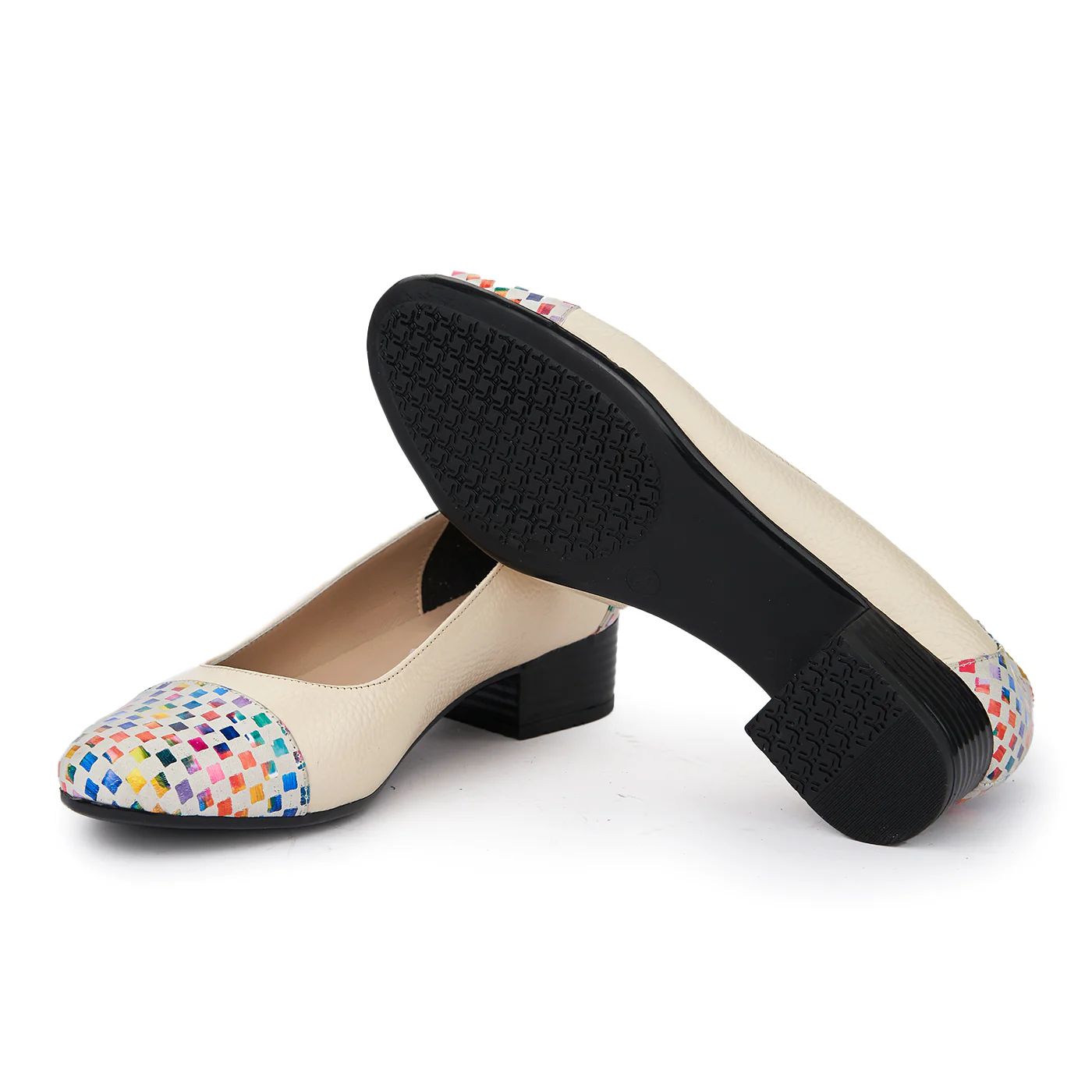 Pantofi dama cu toc mic din piele naturala crem 1932 - Image 3