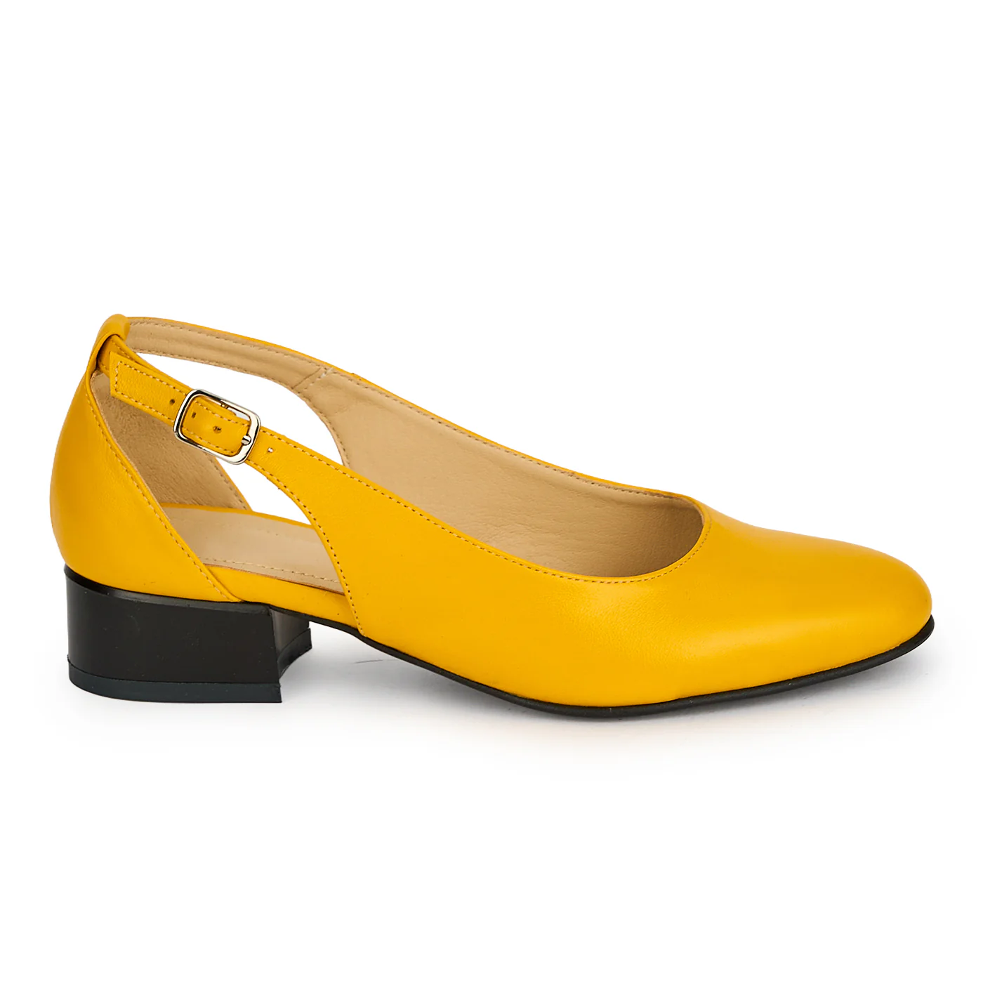 Pantofi dama din piele naturala galbena cu toc mic 3 cm 19400