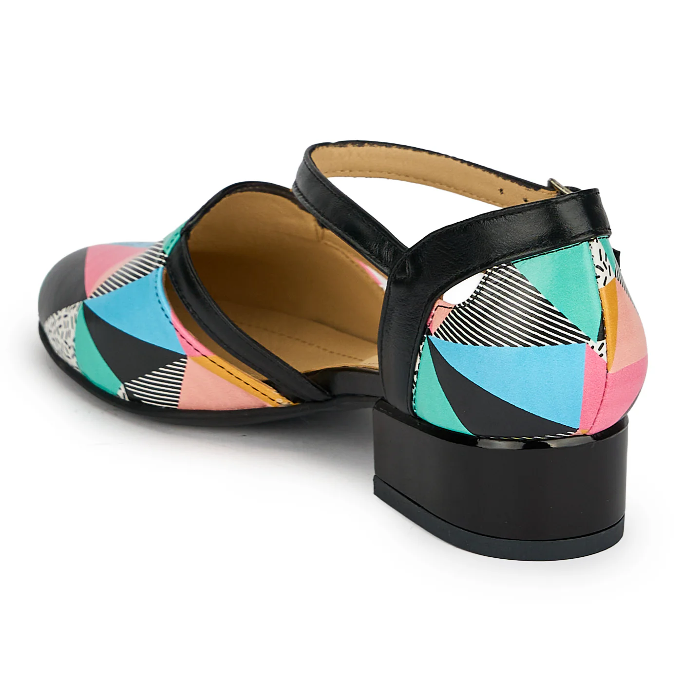 Pantofi dama din piele naturala multicolora cu toc mic 3 cm 19404 - Image 2