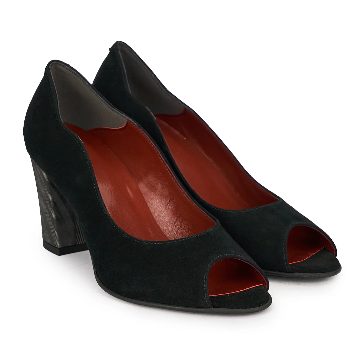 Pantofi dama decupati din piele naturala neagra cu toc gros 7.5 cm 19668 - Image 4