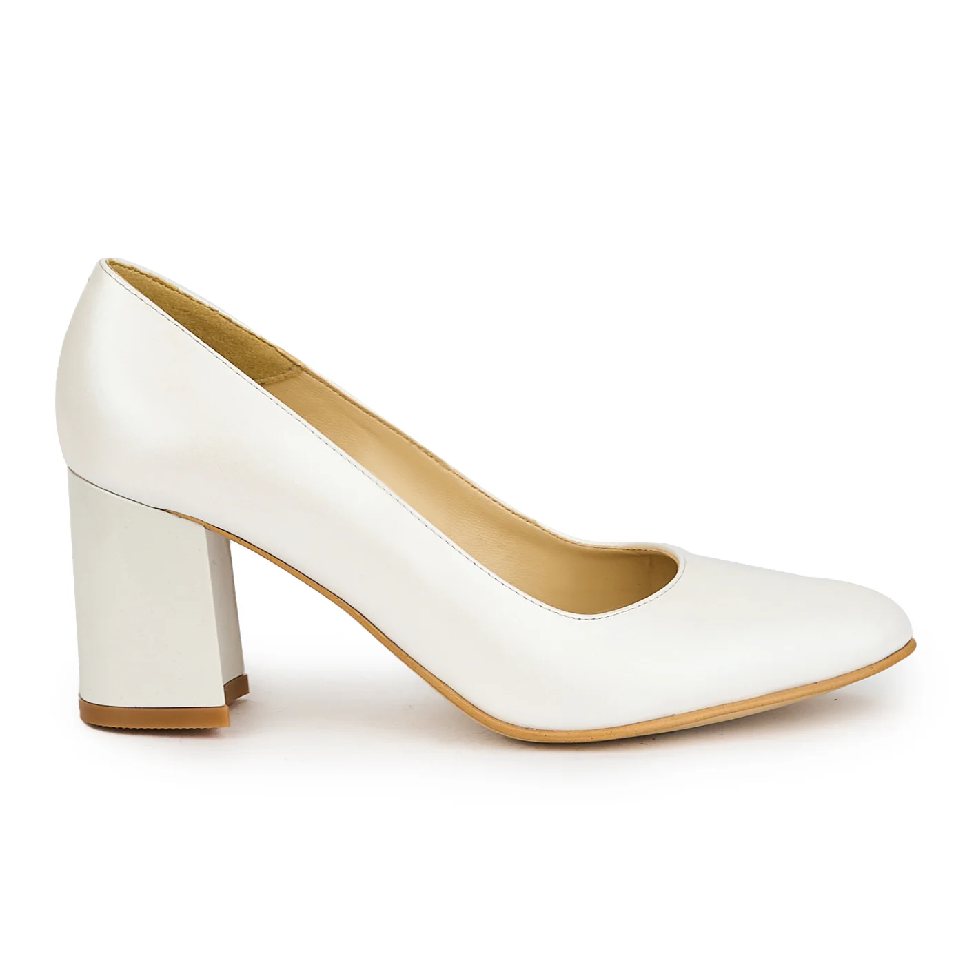 Pantofi dama din piele naturala alb sidef cu toc gros 7 cm 15044