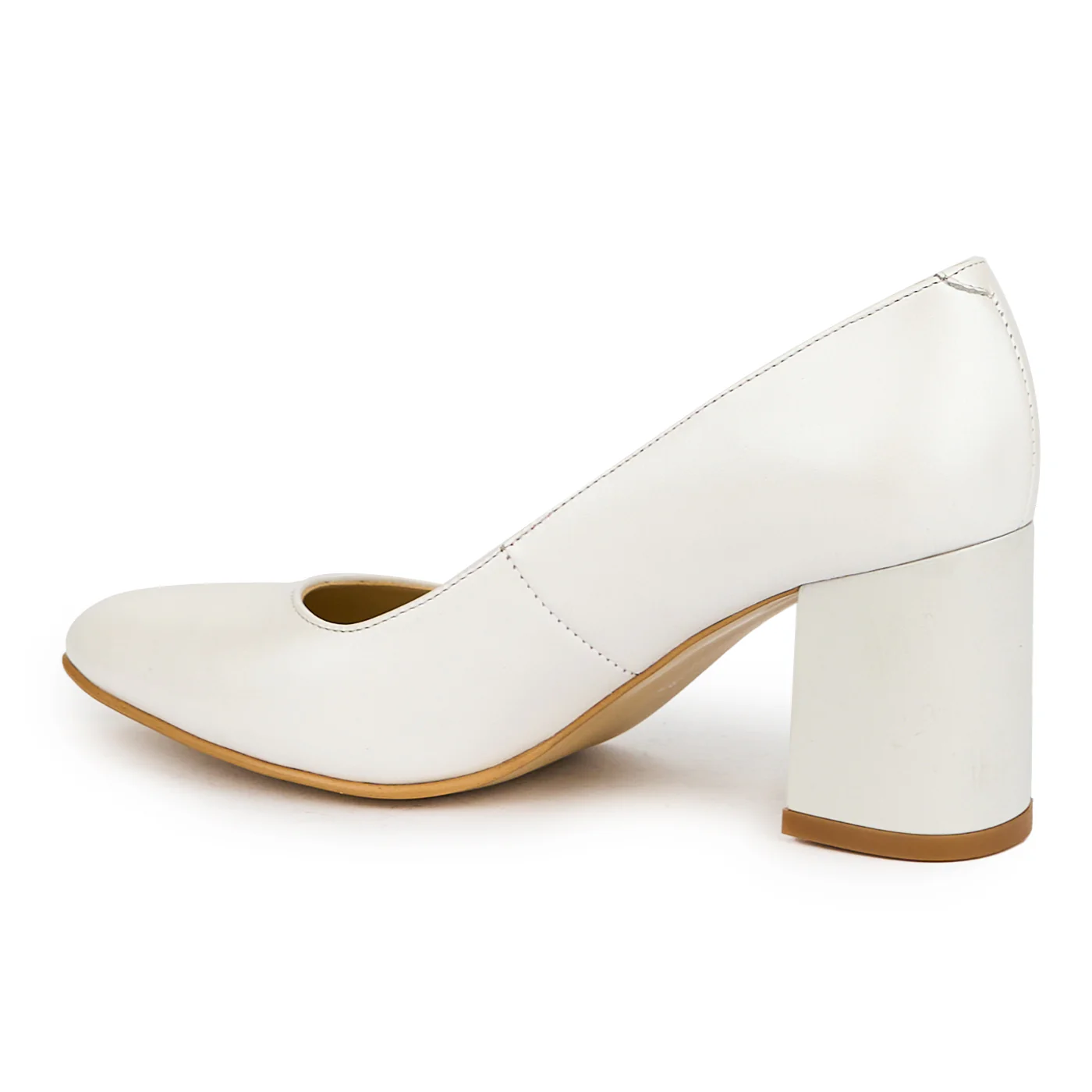 Pantofi dama din piele naturala alb sidef cu toc gros 7 cm 15044 - Image 2