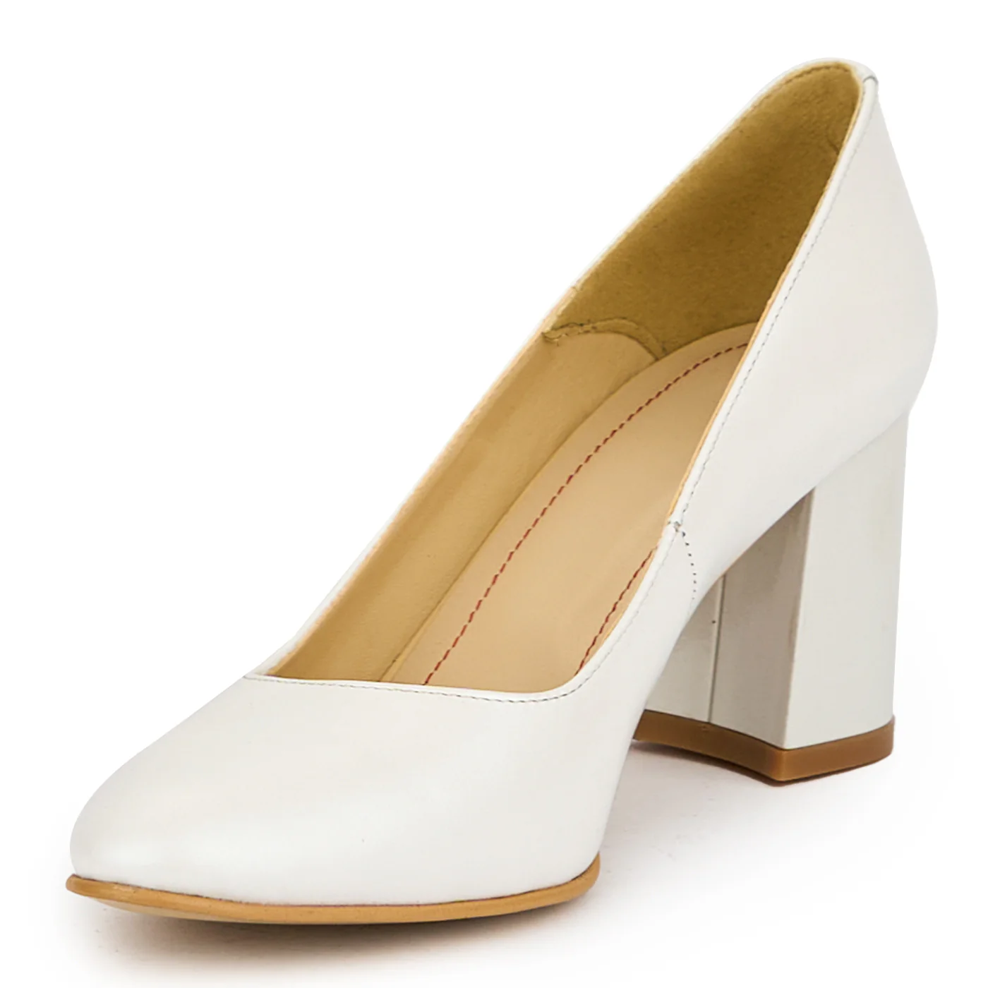 Pantofi dama din piele naturala alb sidef cu toc gros 7 cm 15044 - Image 3