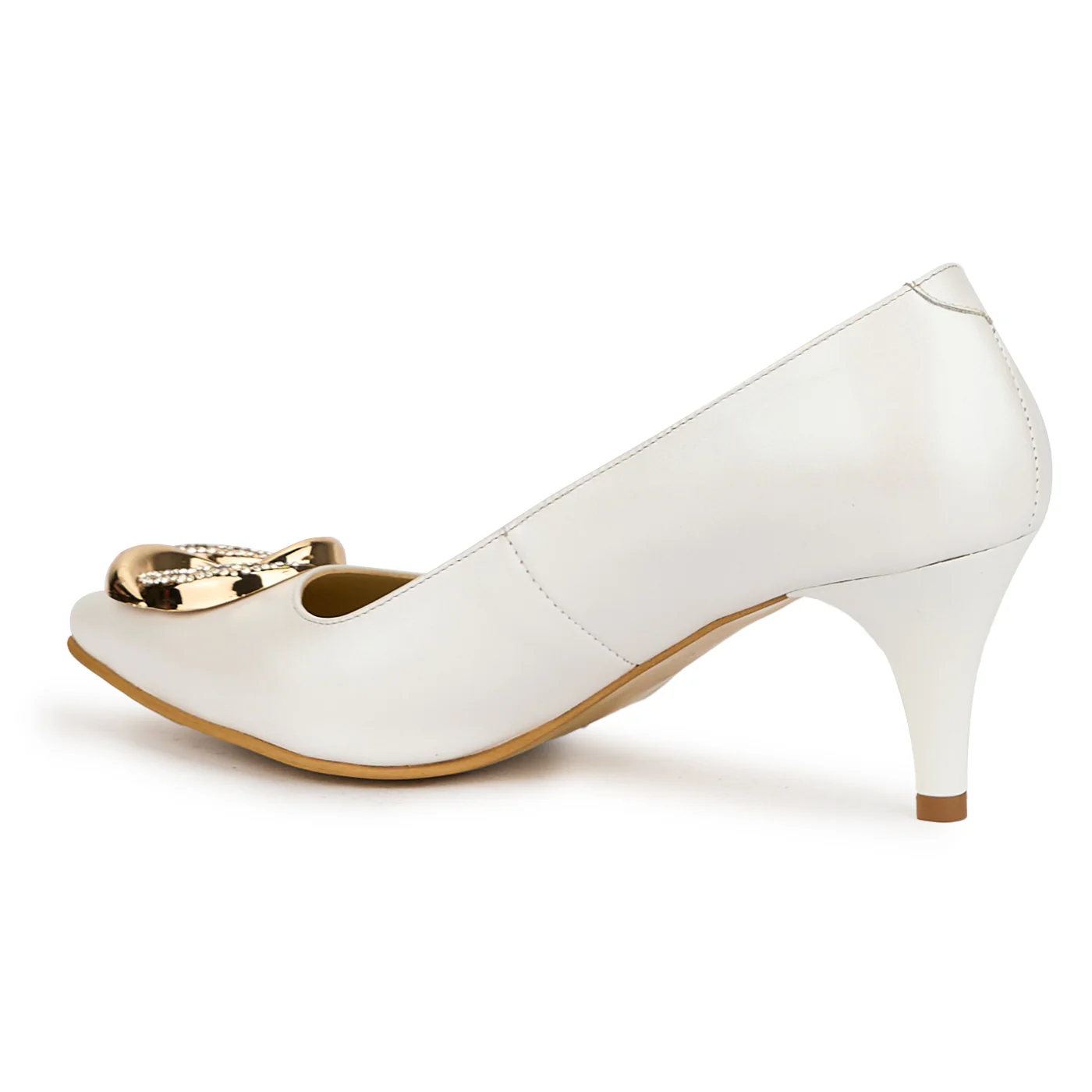Pantofi dama din piele naturala alb sidef cu toc subtire 7 cm 15112 - Image 2