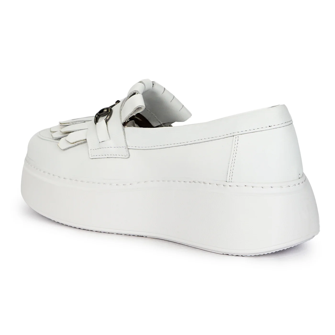 Pantofi dama din piele naturala alba cu accesoriu metalic 17647 - Image 2