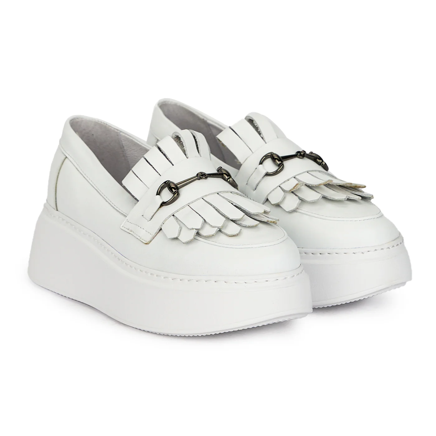 Pantofi dama din piele naturala alba cu accesoriu metalic 17647 - Image 4