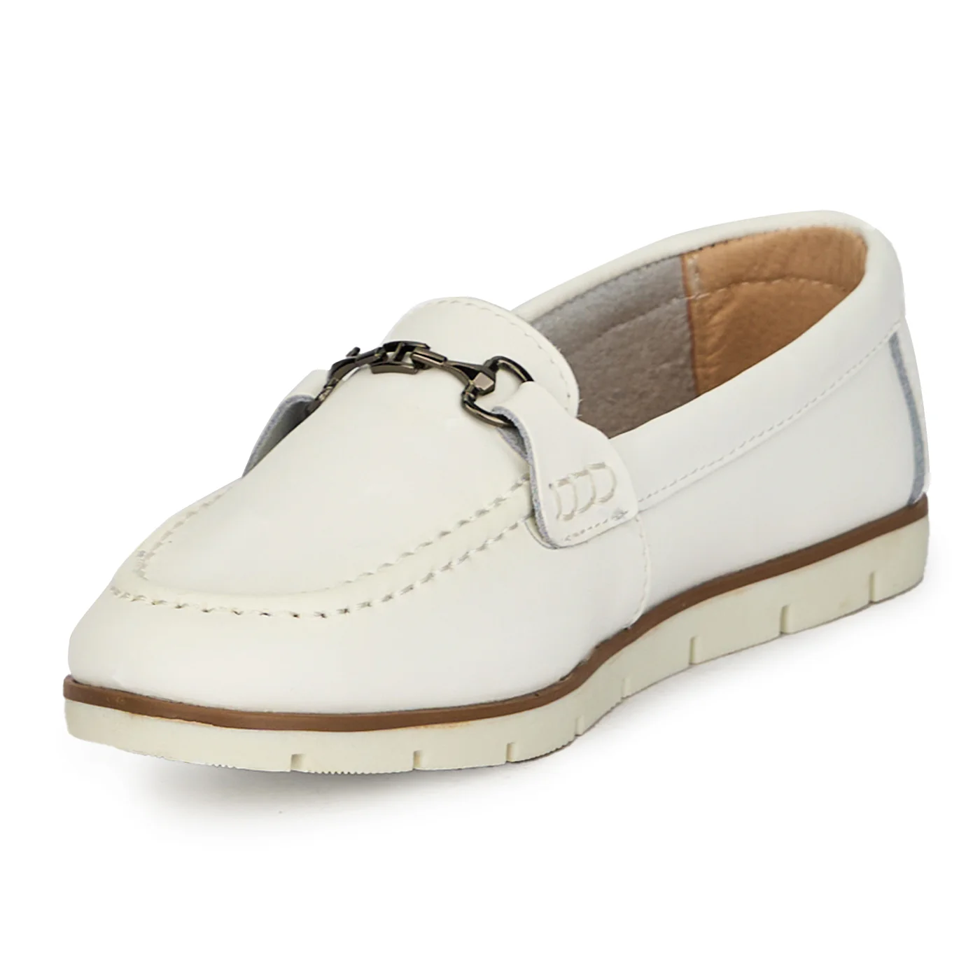 Pantofi dama din piele naturala alba cu accesoriu metalic 17656 - Image 3