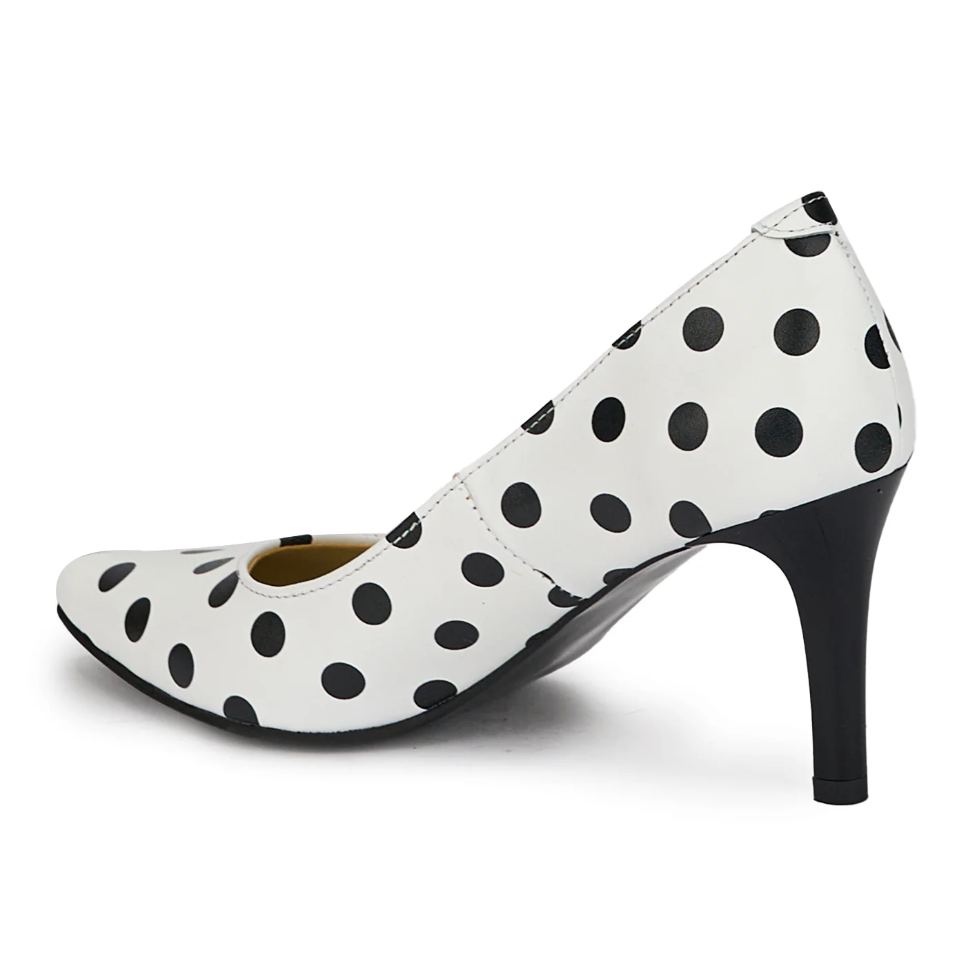 Pantofi dama din piele naturala alba cu buline negre cu toc subtire 7.5 cm 18163 - Image 2