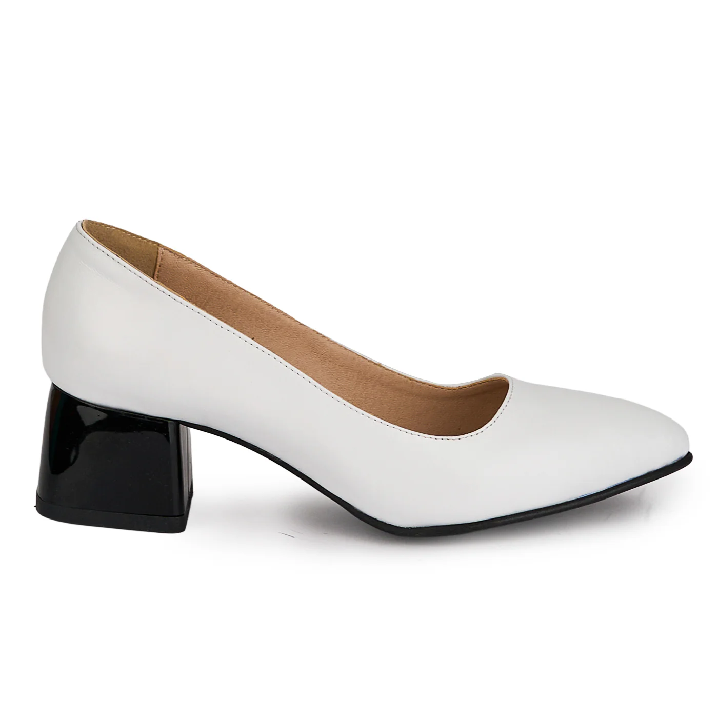Pantofi dama din piele naturala alba cu toc gros 4.5 cm 18679