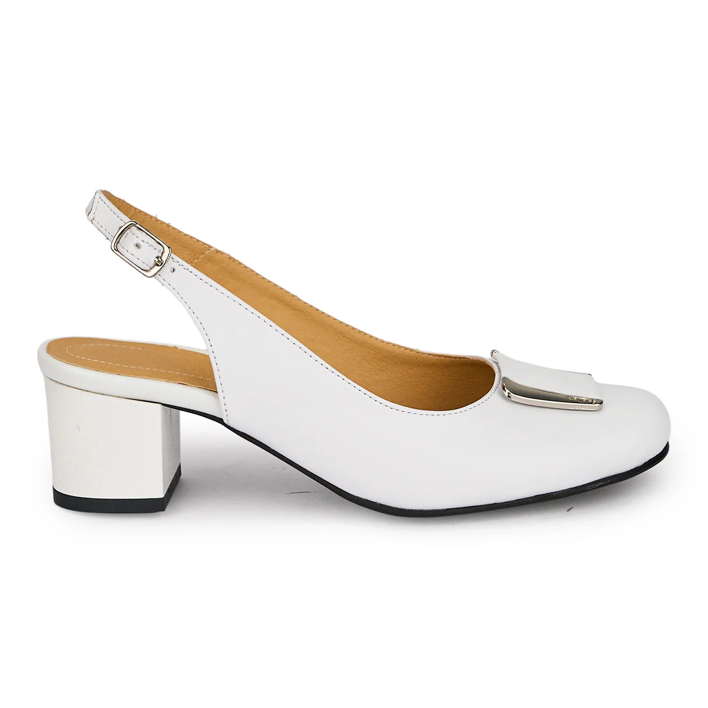 Pantofi dama din piele naturala alba cu toc gros 5 cm 19694