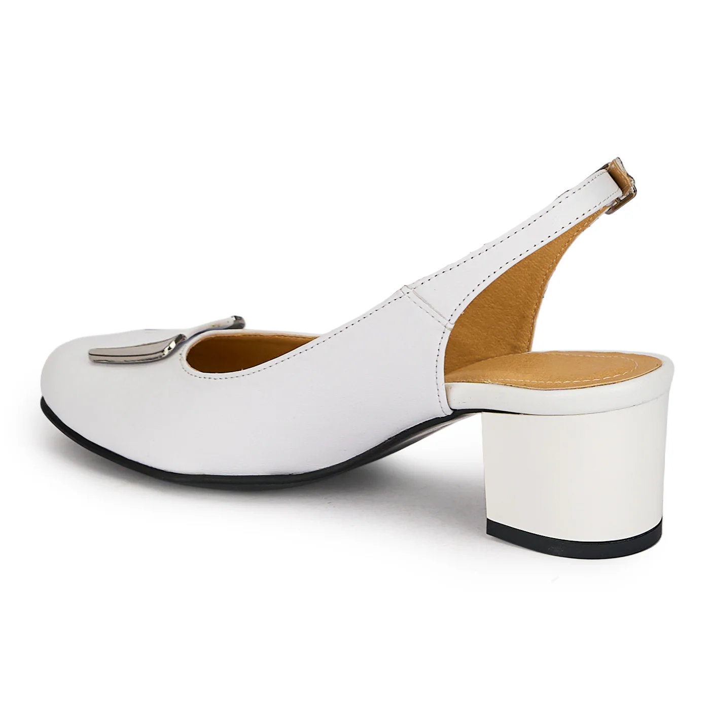 Pantofi dama din piele naturala alba cu toc gros 5 cm 19694 - Image 2