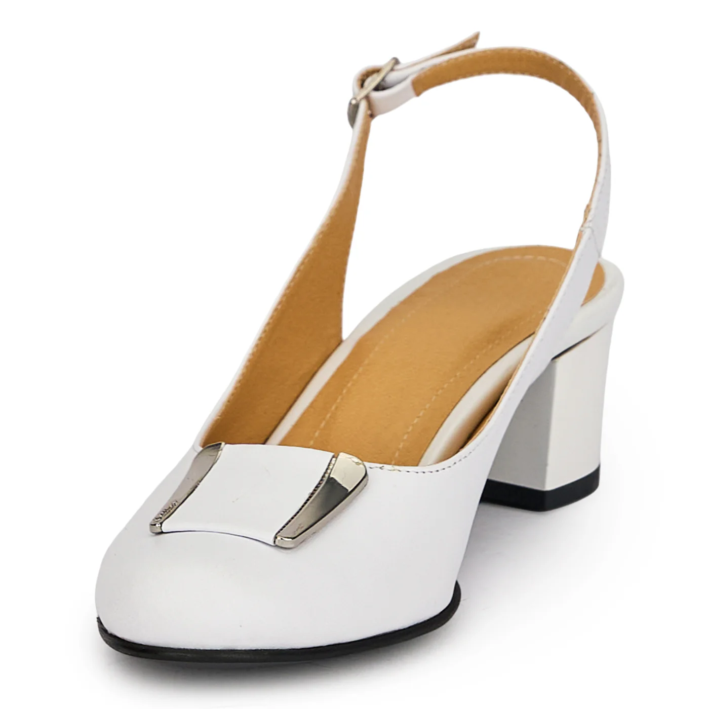 Pantofi dama din piele naturala alba cu toc gros 5 cm 19694 - Image 3