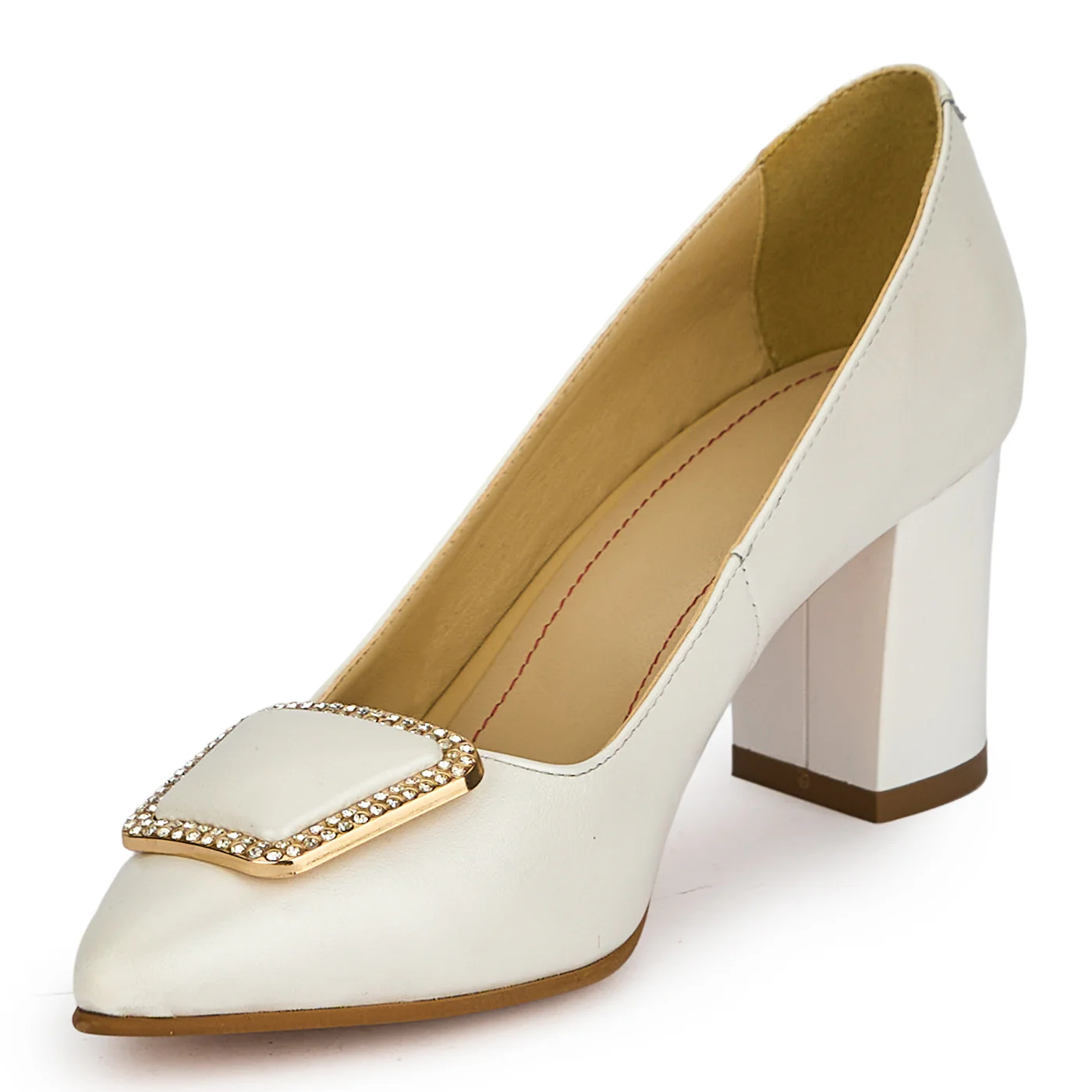 Pantofi dama din piele naturala alba cu toc gros 6.5 cm 19434 - Image 3