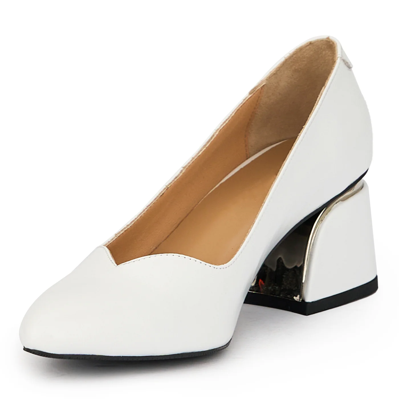 Pantofi dama din piele naturala alba cu toc gros 6 cm 15677 - Image 3