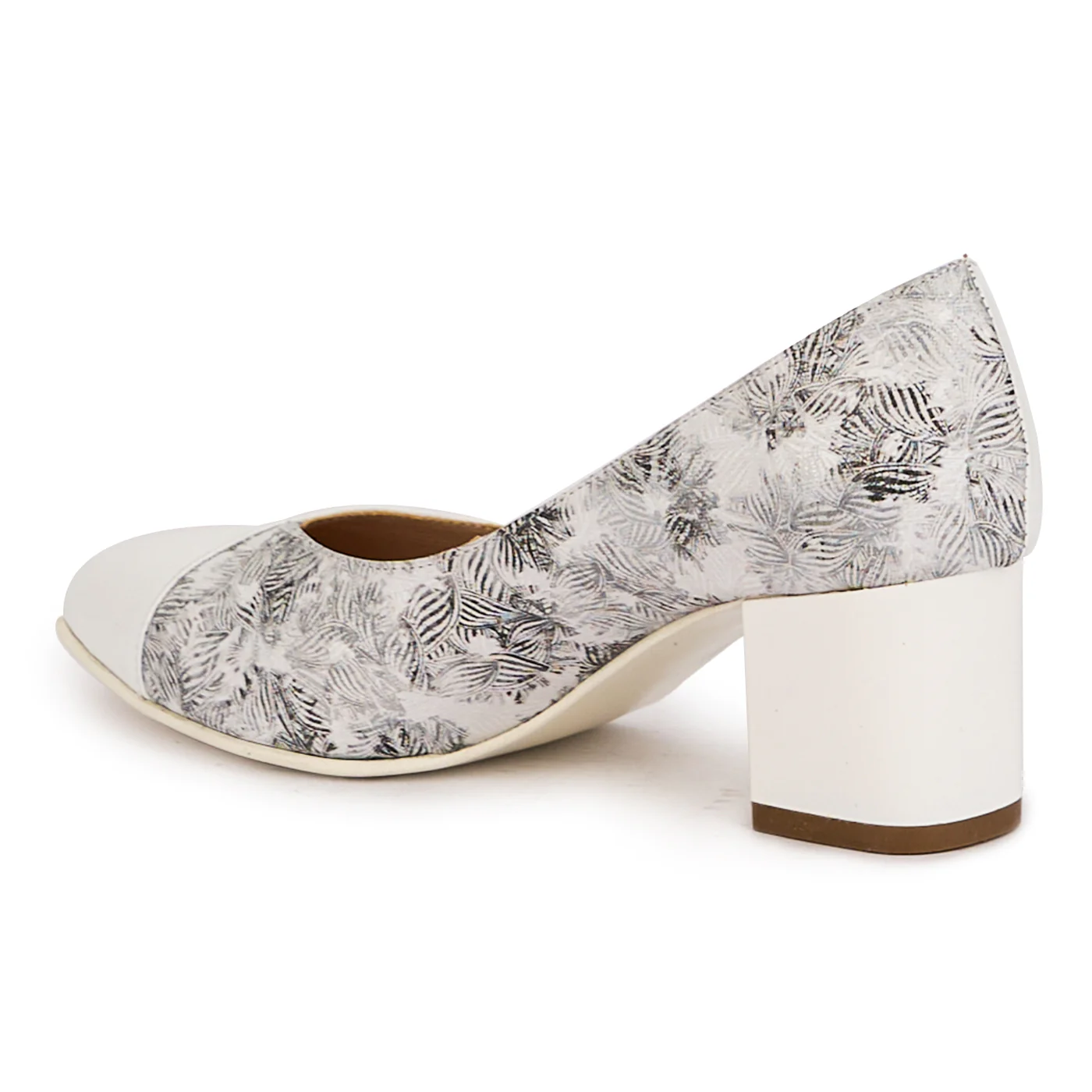 Pantofi dama din piele naturala alba cu toc gros 6 cm 16730 - Image 2