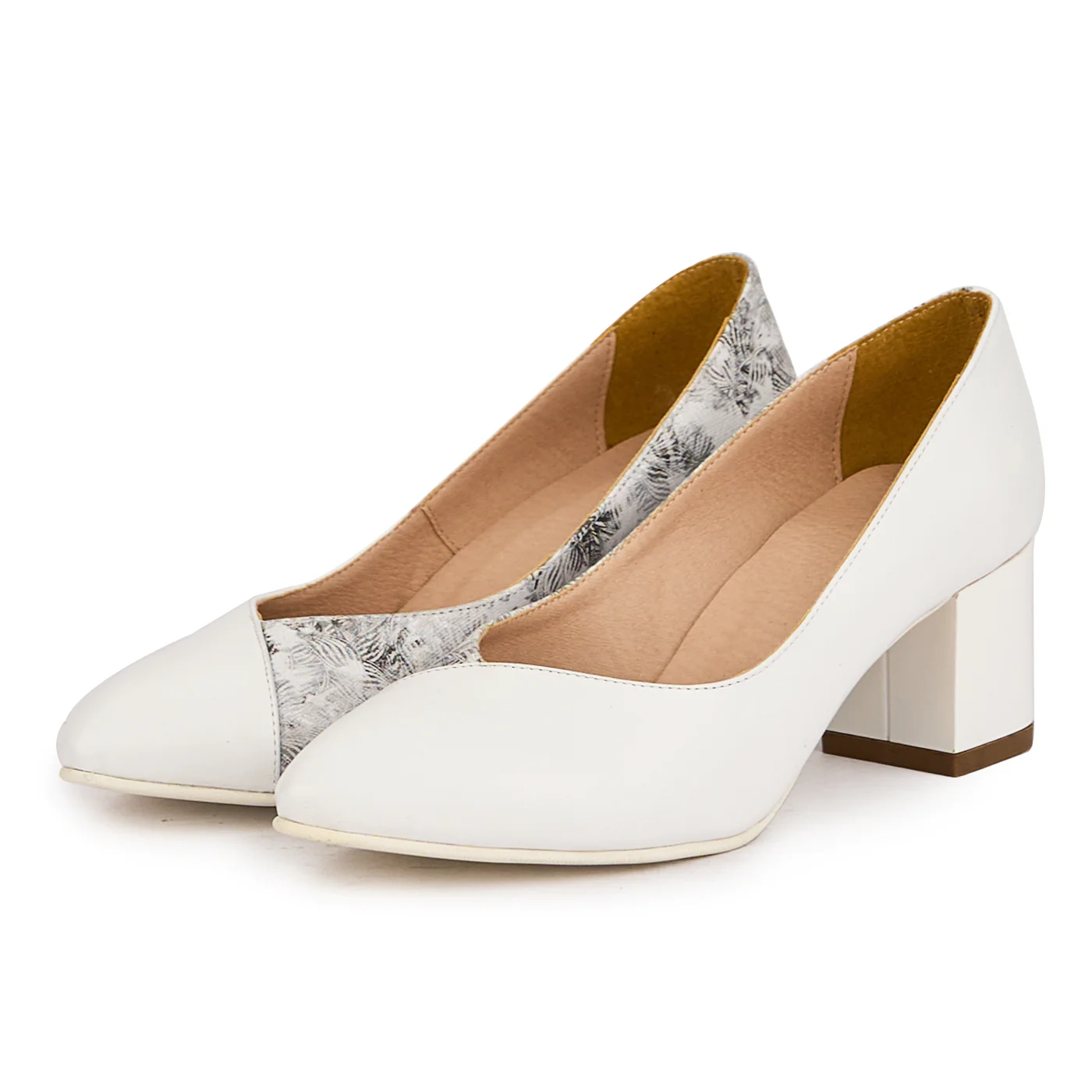 Pantofi dama din piele naturala alba cu toc gros 6 cm 16730 - Image 3