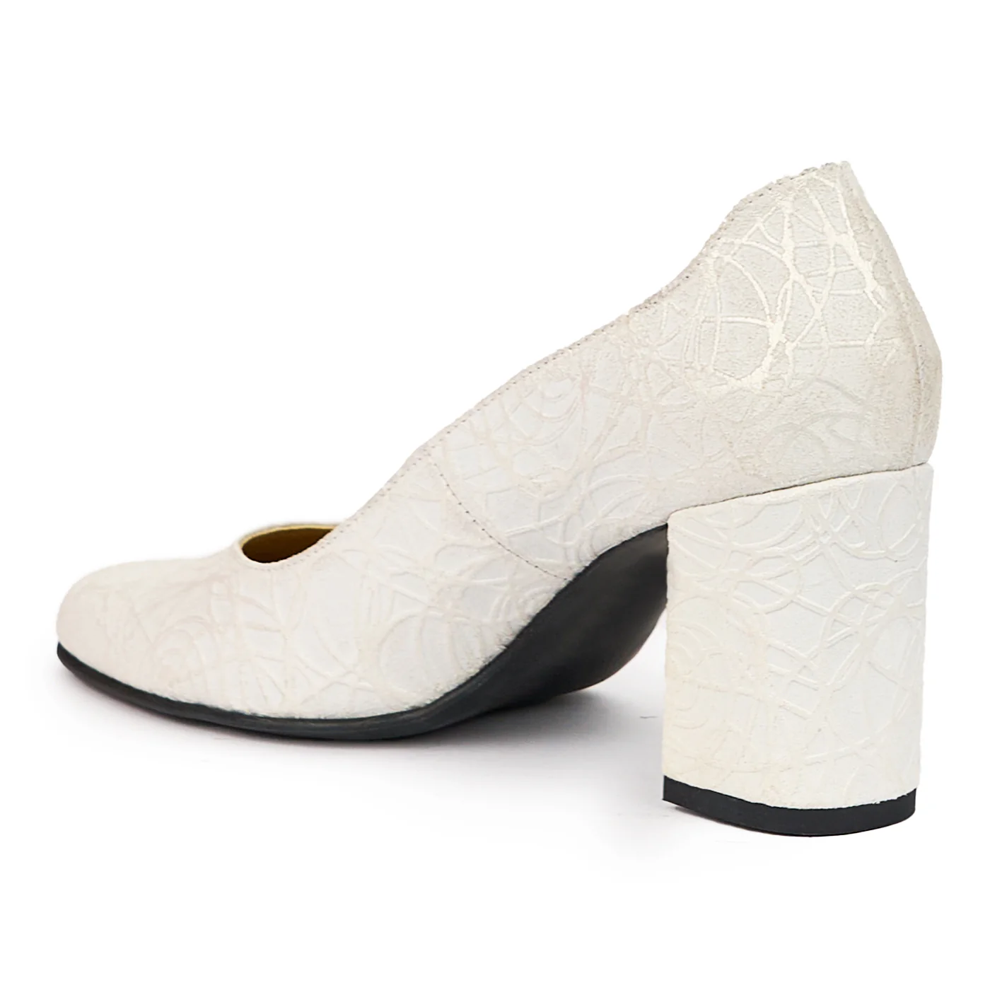 Pantofi dama din piele naturala alba cu toc gros 8 cm 14379 - Image 2