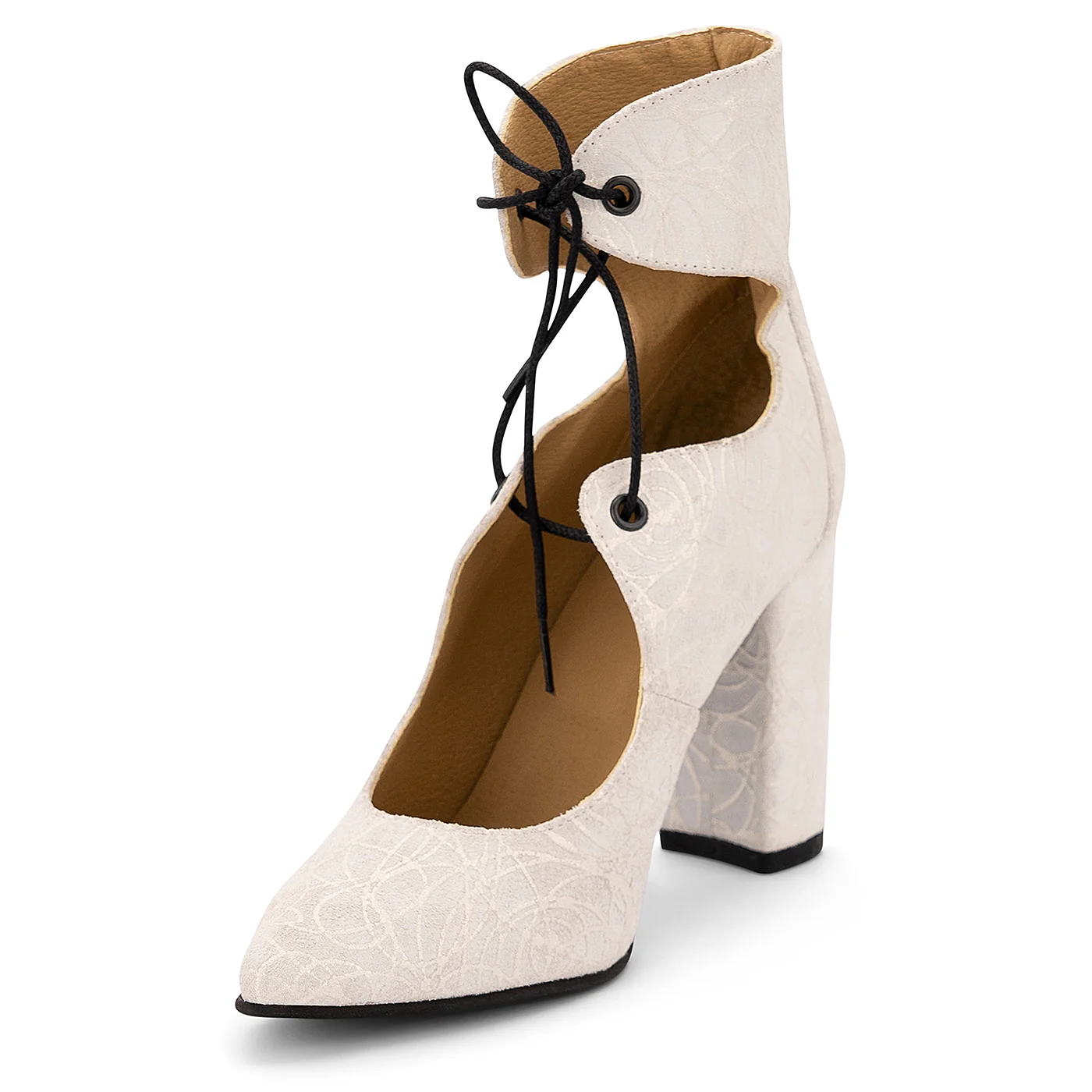 Pantofi dama din piele naturala alba cu toc gros 9 cm 14122 - Image 3