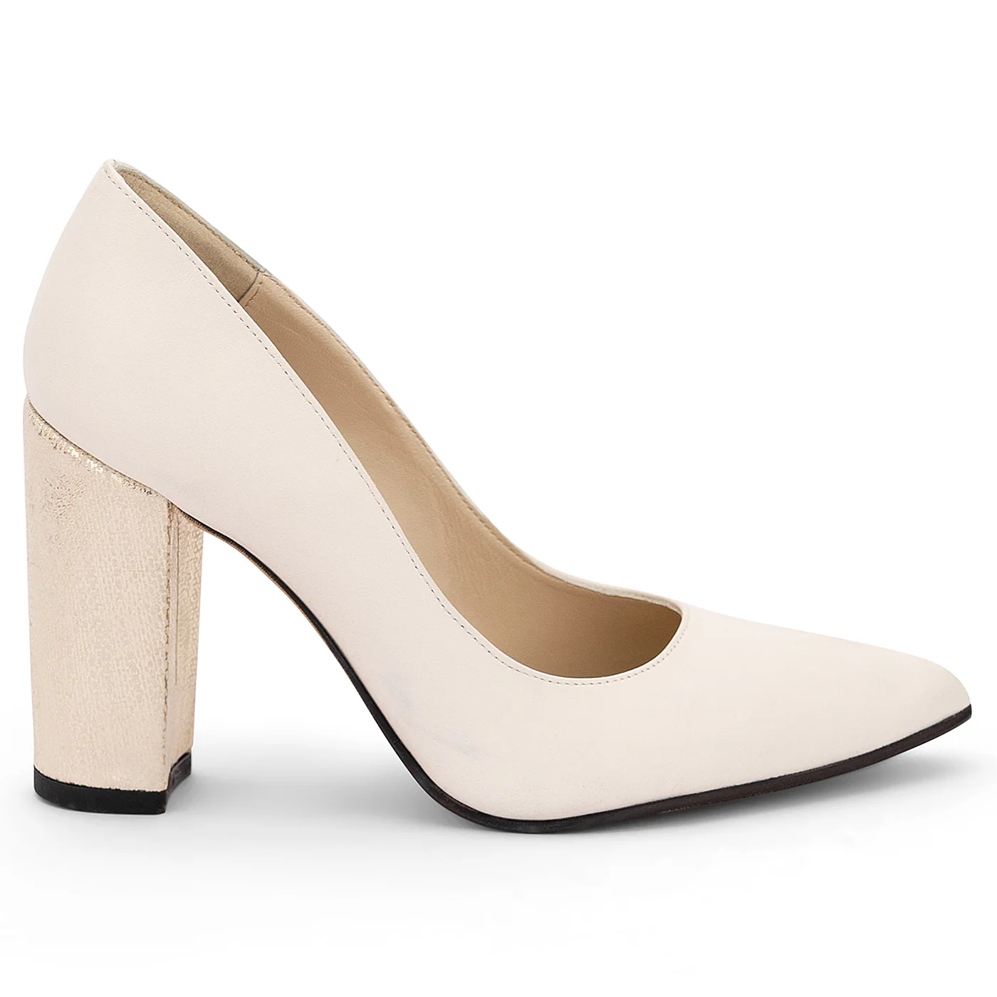 Pantofi dama din piele naturala alba cu toc gros 9 cm 14201