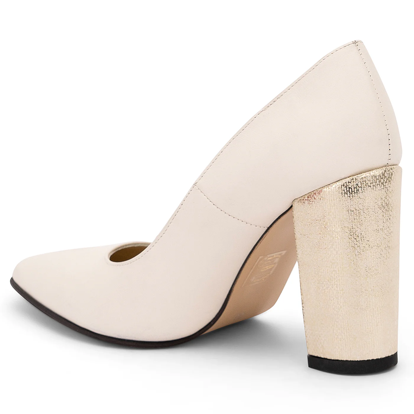 Pantofi dama din piele naturala alba cu toc gros 9 cm 14201 - Image 2