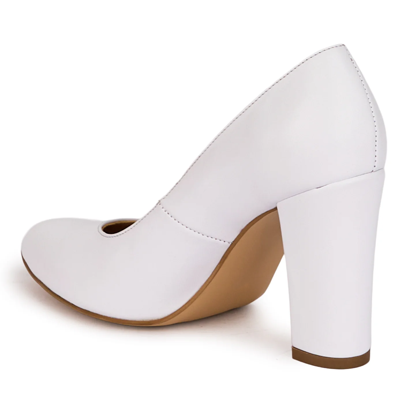 Pantofi dama din piele naturala alba cu toc gros 9 cm 18621 - Image 2