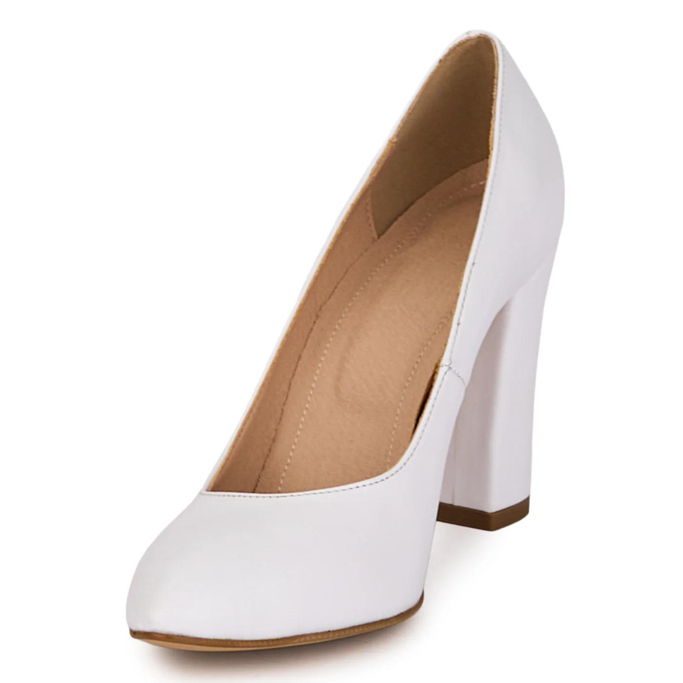 Pantofi dama din piele naturala alba cu toc gros 9 cm 18621 - Image 3